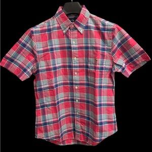 Ralph Lauren Red pink and Blue Plaid Button Down Shirt size M slim